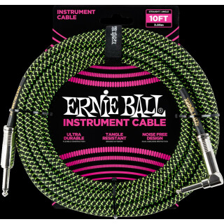 ERNIE BALL Instrumentenkabel  EB6077 schwarz/grün 3m